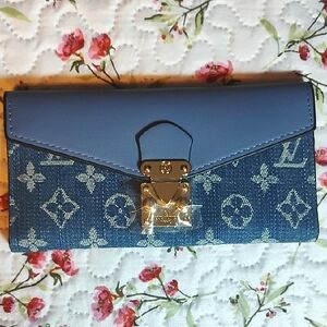 Beautiful Denim & Leather Monogram Fashion Wallet NWOT
